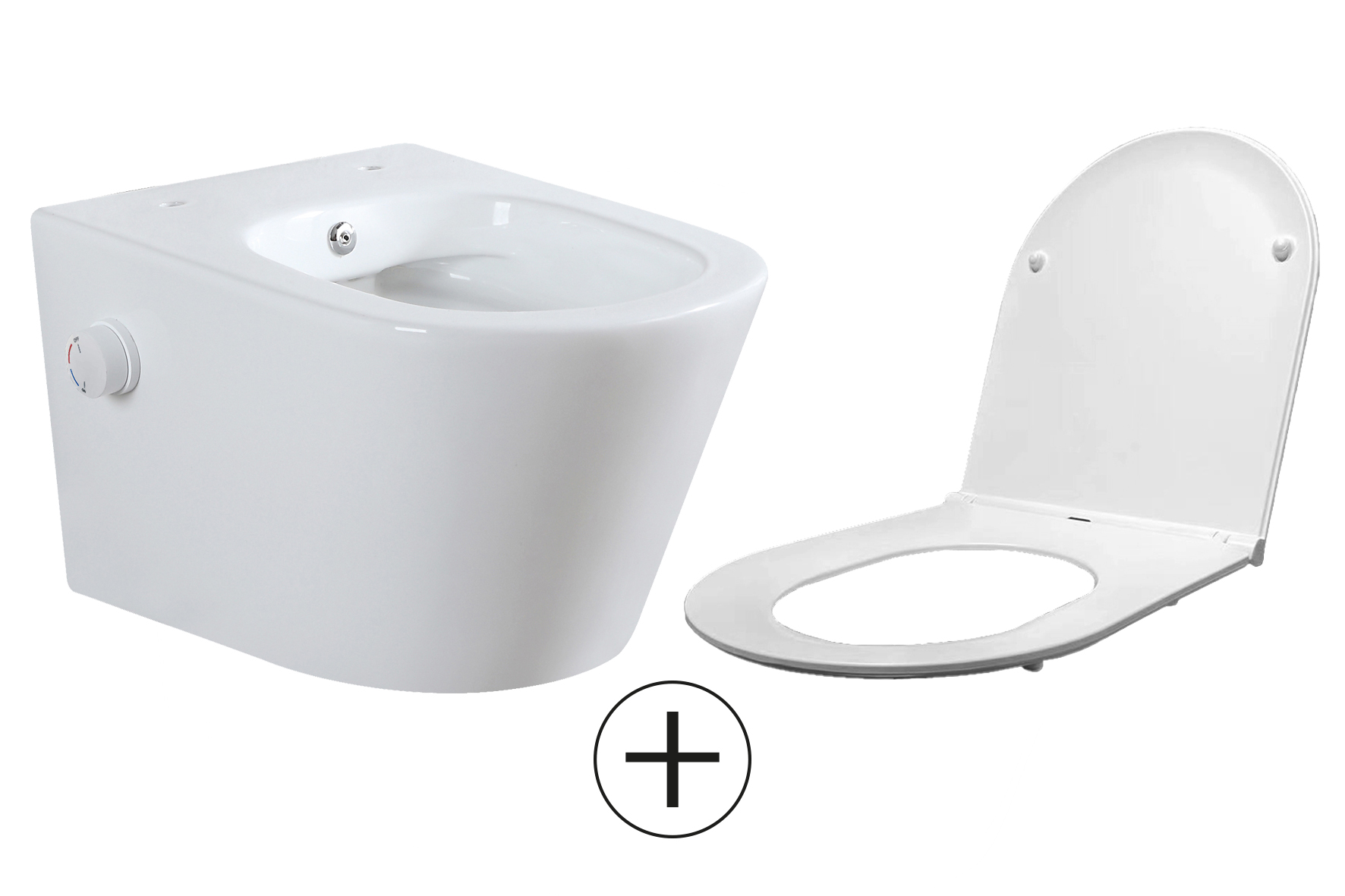 Mueller Afesta randloos toiletpot met bidetsproeier warm/koud en platte softclose zitting wit glans