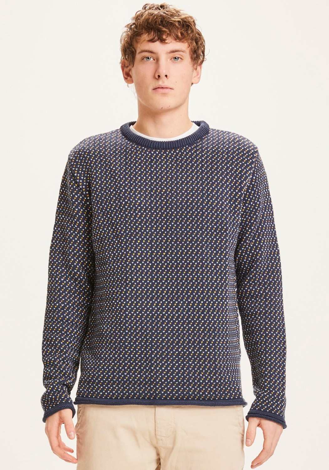 Knowledge Cotton Apparel Strickpullover Valley Jacquard Crew Neck Total Eclipse