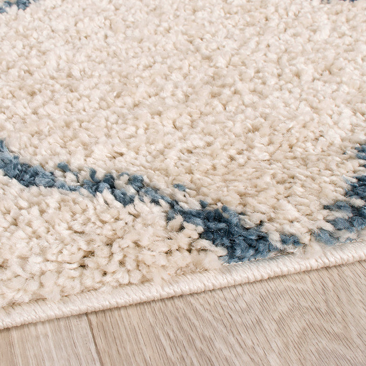 Hoogpolig vloerkleed - Grand Lines Creme/Blauw