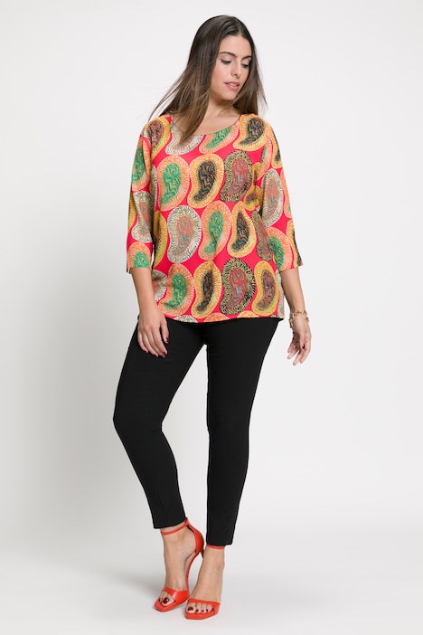Bluse, Paisley, Classic, Rundhals, 3/4-Arm
