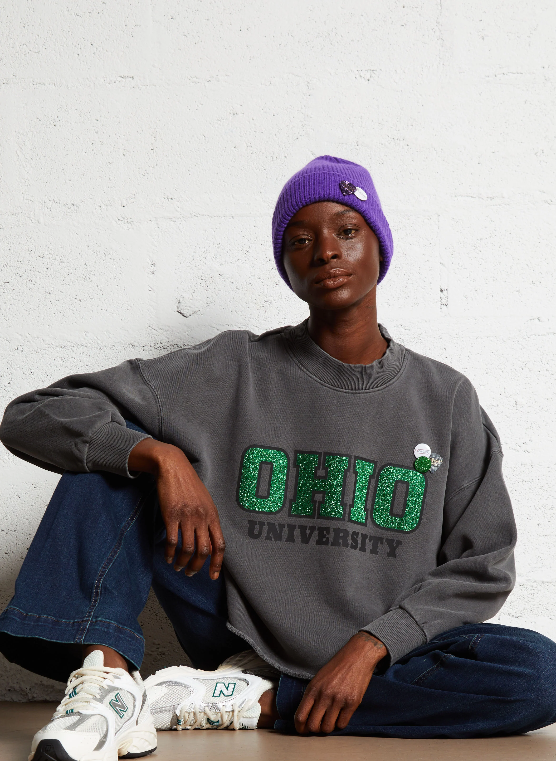 PORTER UNIVERSITY - Sweat ample col rond sérigraphié en coton | Gris