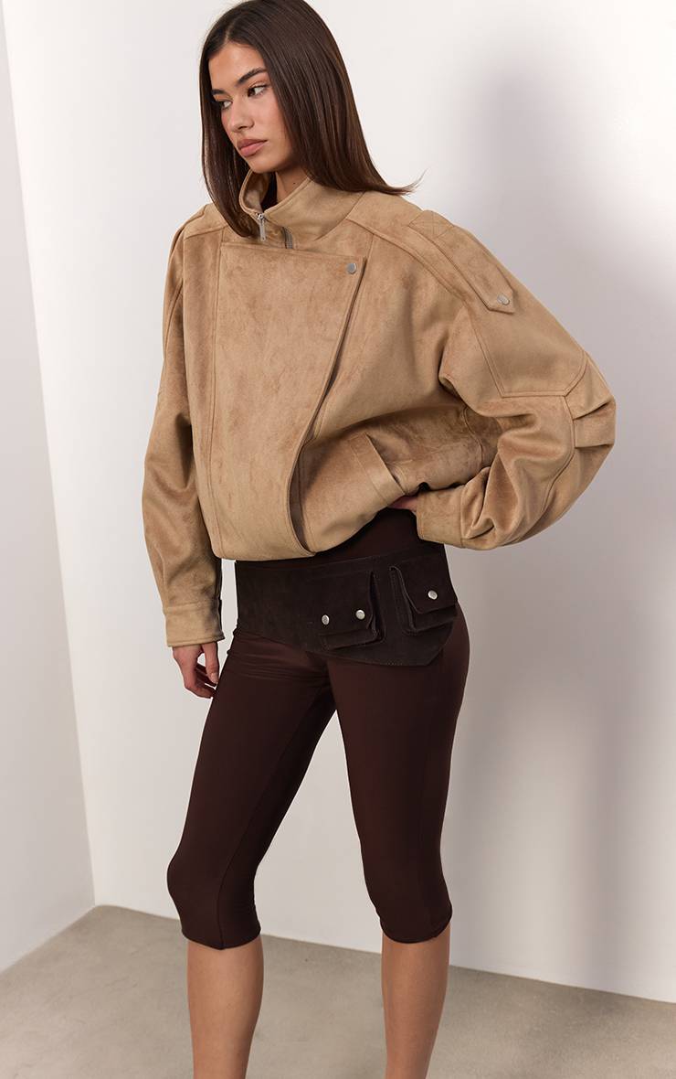 Veste De Motard En Daim Souple Avec Col Montant Et Ceinture Basse