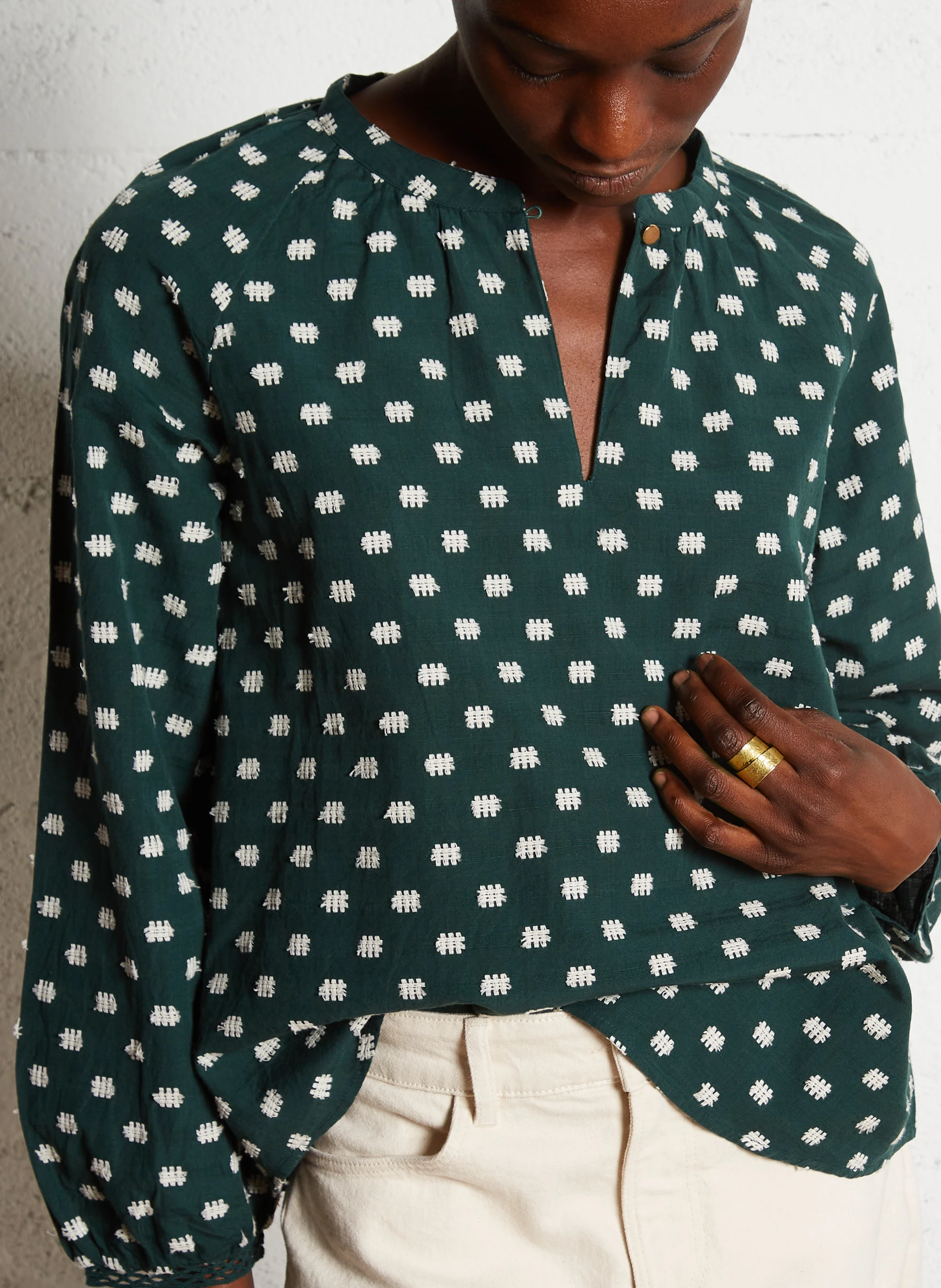 COLOMBE - Top droit col rond en coton | Vert