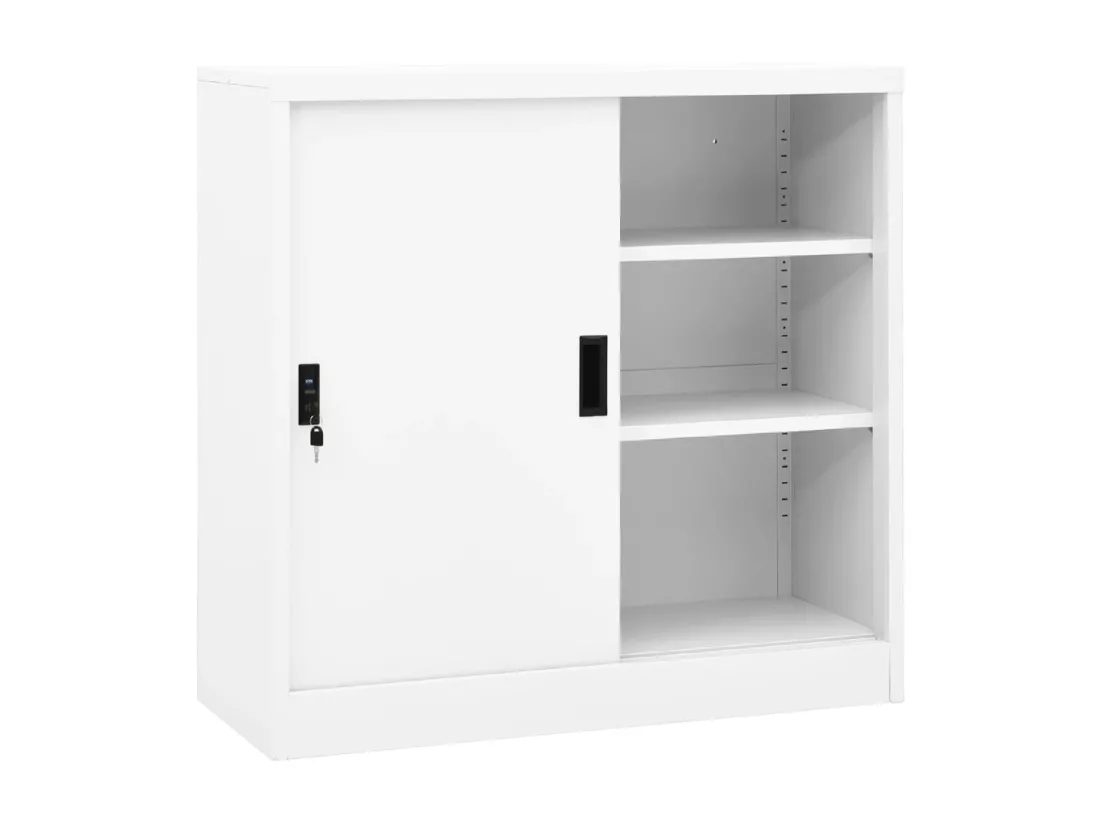 Armoire de bureau avec porte coulissante Blanc 90x40x90cm Acier