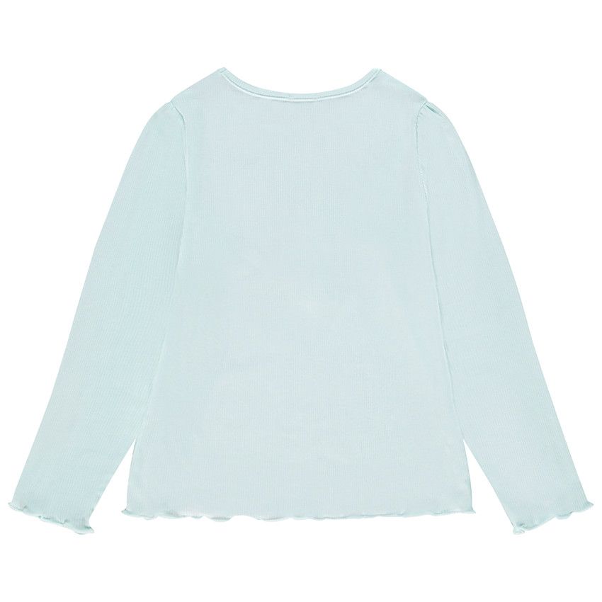 T-shirt manches longues côtelé à print ludique pour enfant fille - Bleu