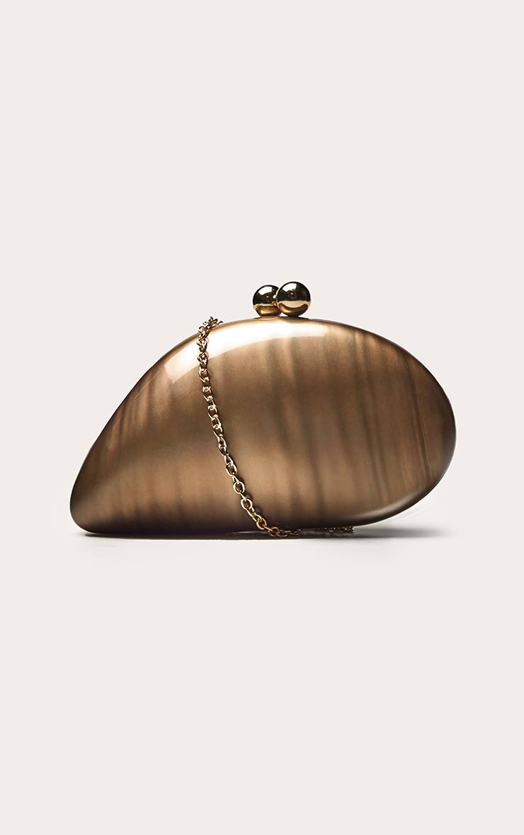 Chocolat Sac Pochette Rigide Noir À Texture Galet Métallisé Et Perle