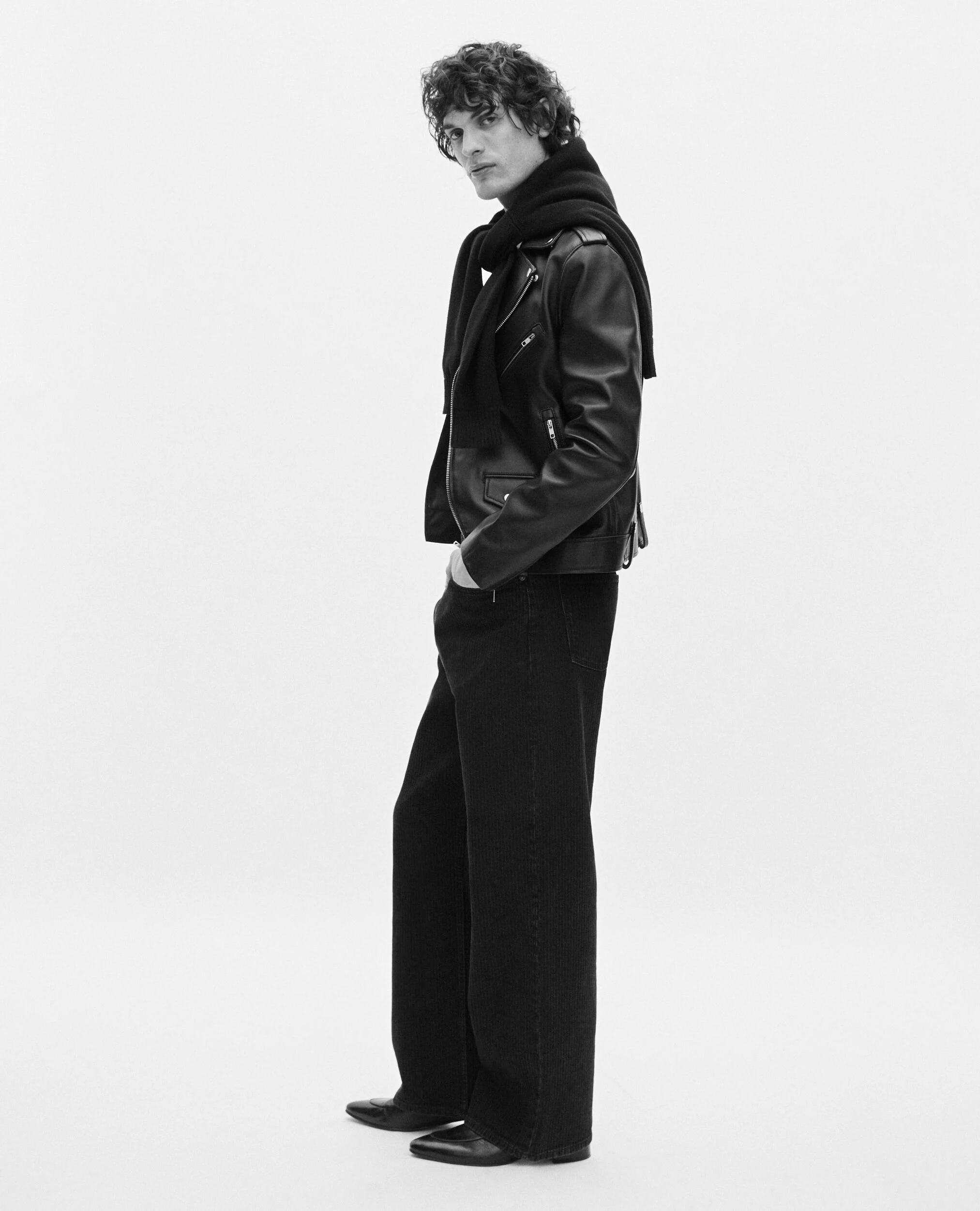 Blouson biker en cuir noir