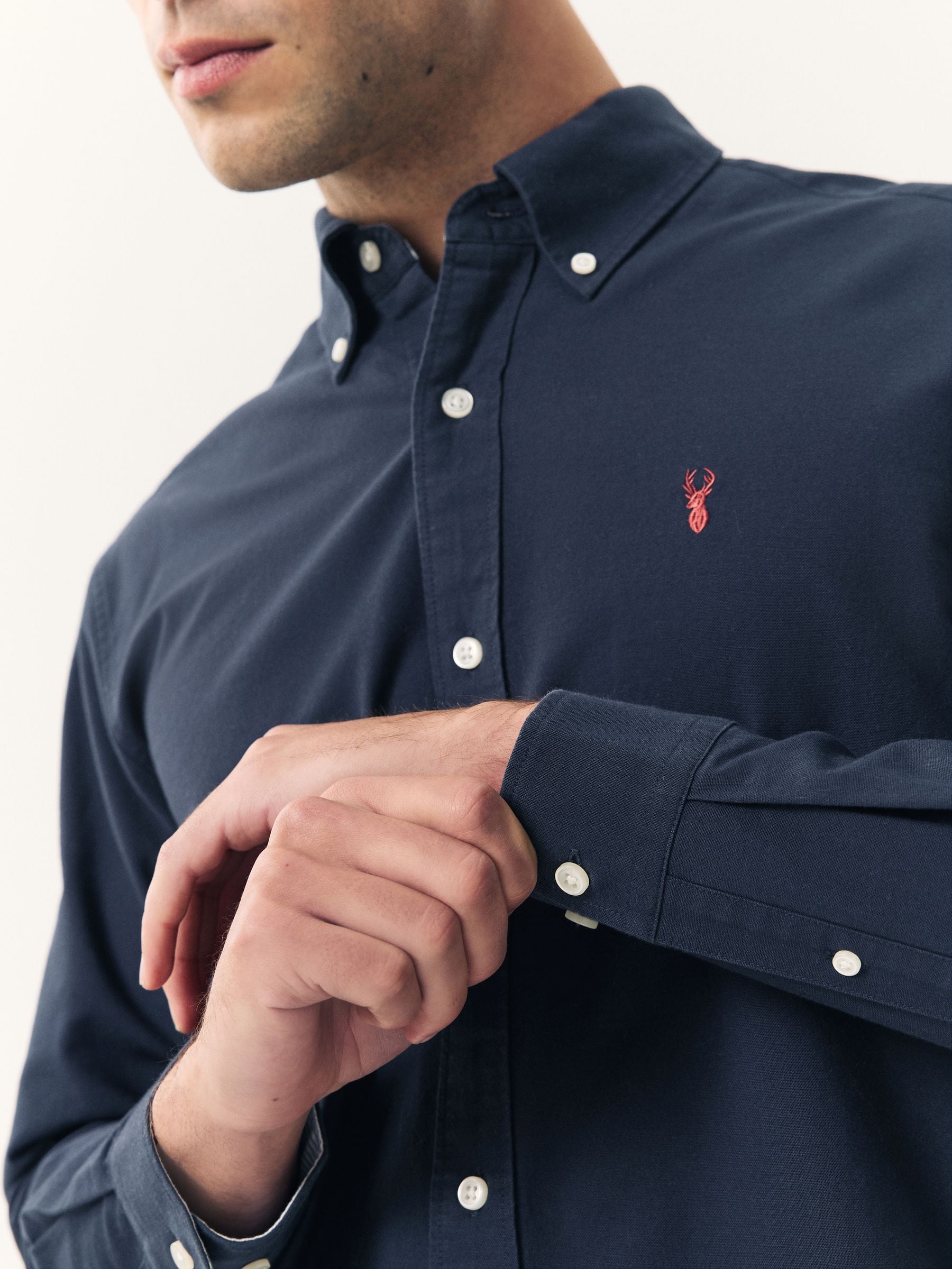 Donkerblauw - Slim Fit - Oxford-hemd met lange mouwen