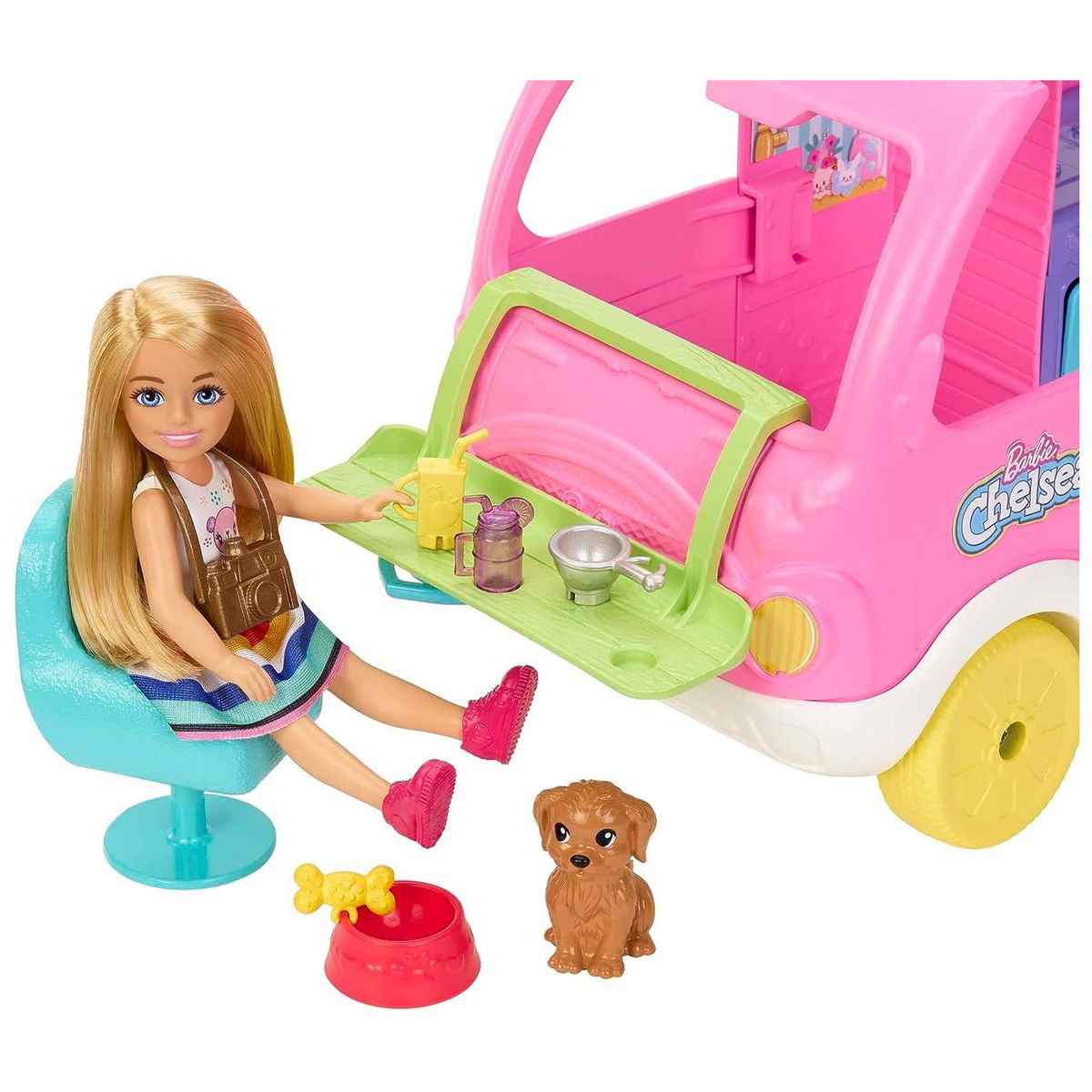Mattel HNH90 - Barbie Chelsea - Spielfahrzeug mit Zubehör, 2 in 1 Camper