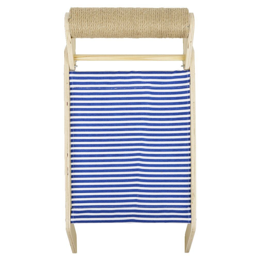 Lit pour chat bois et jute beige bleu et blanc 58xH20x31cm