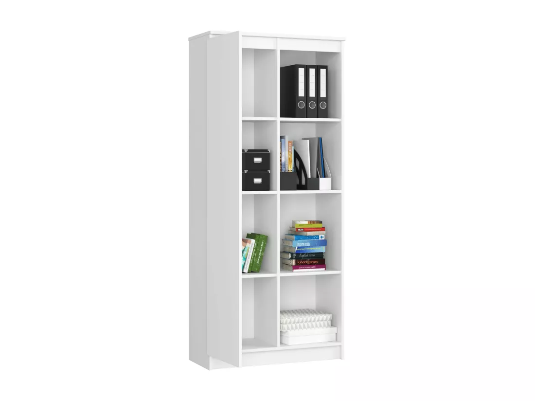 Bibliothèque de bureau AKORD R80 Blanche 80 cm 1 porte façade Blanche mat 8 étagères 80x35x180 cm