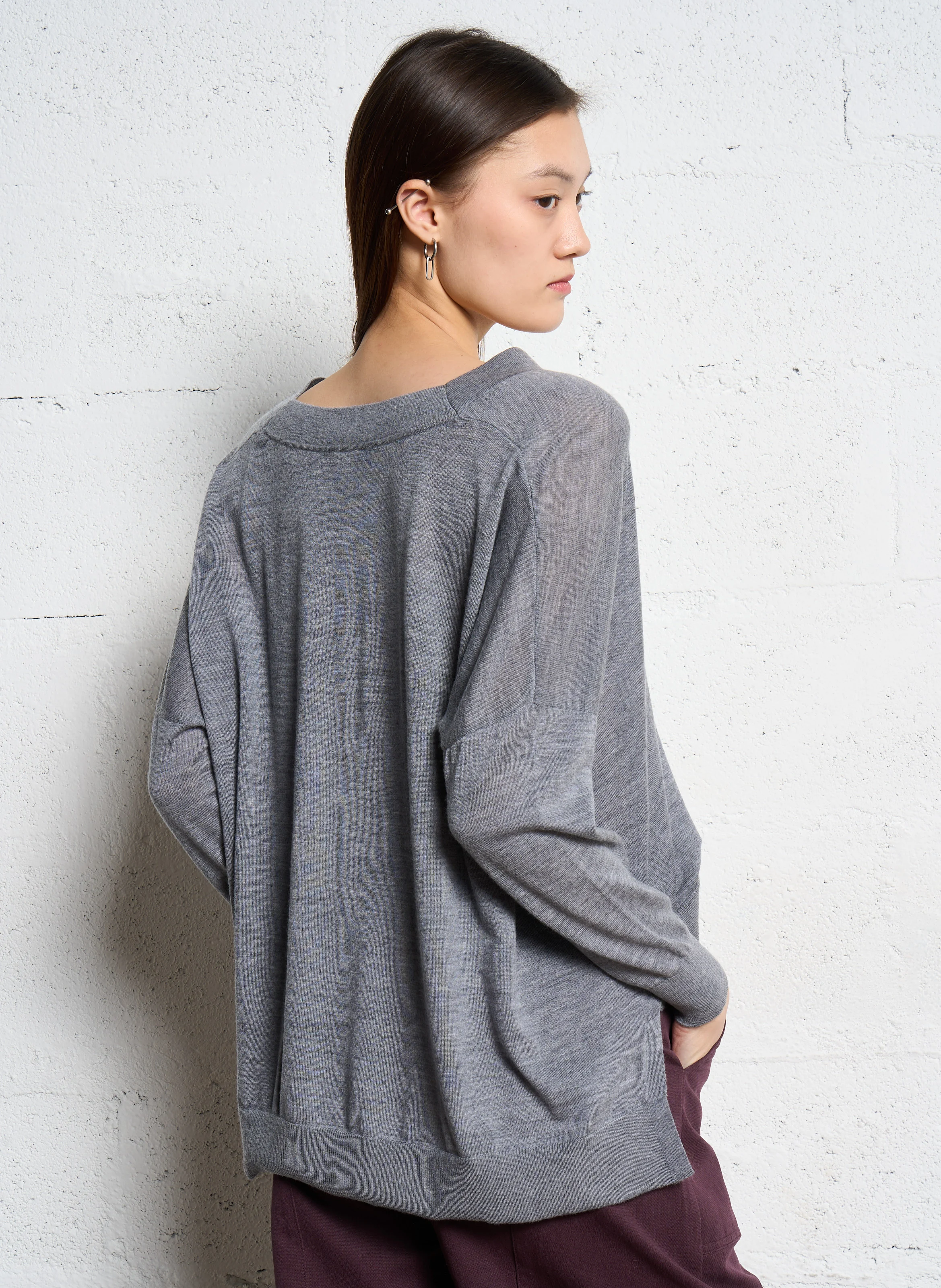 MAKO - Pull ample col V en laine | Gris