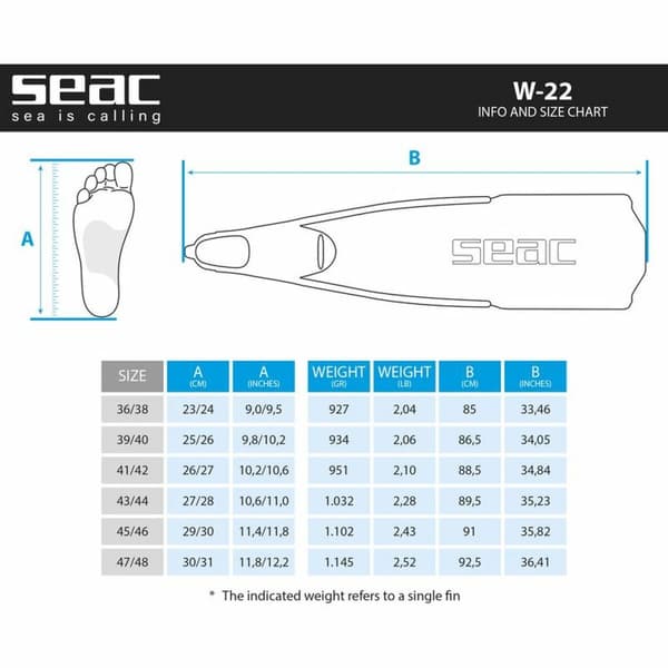 Svømmeføtter for snorkling Seac W-22 Svart - 45-46
