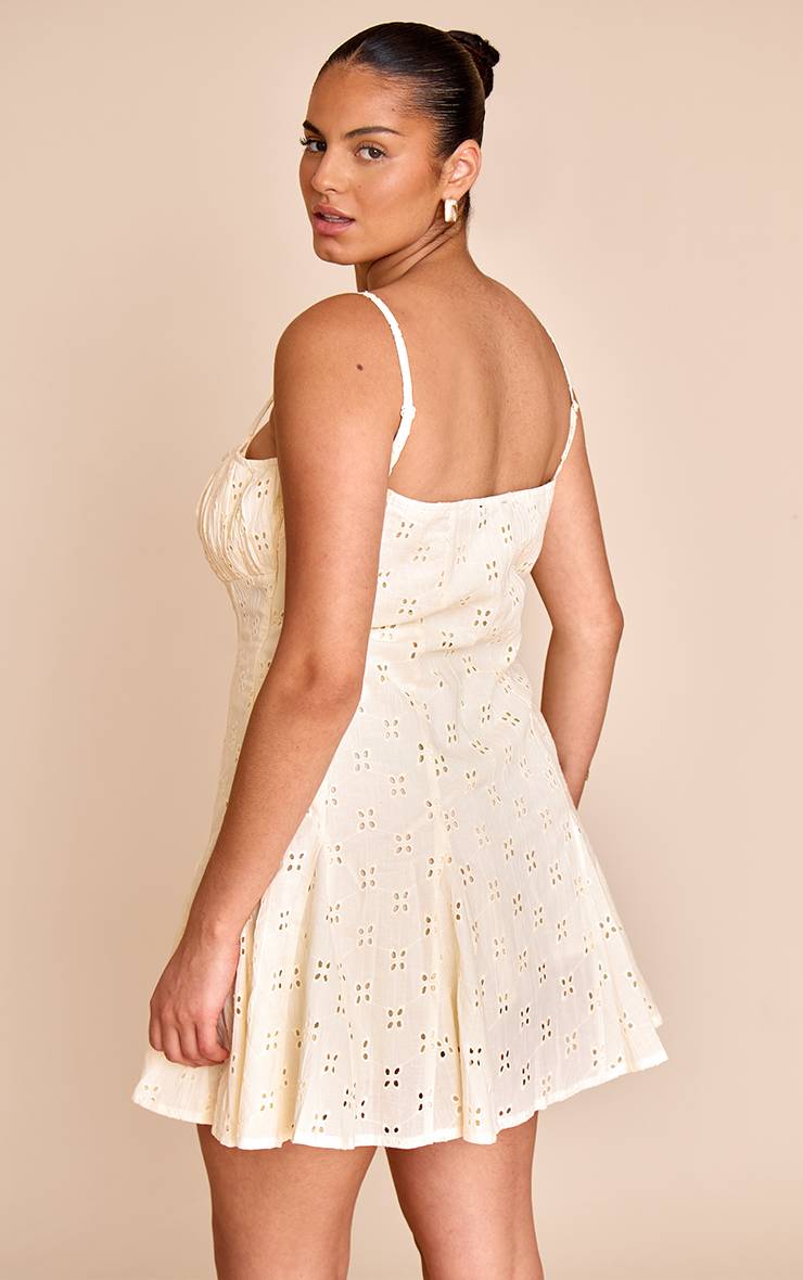 Citron Robe Droite Plissée À Bretelles En Broderie Anglaise Grande Taille