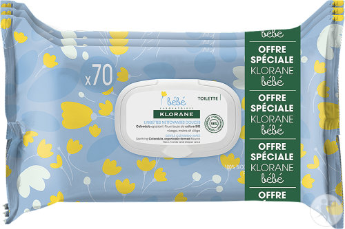 Klorane Bébé Lingettes À L'Eau Visage Corps Et Siège 25 Pièces
