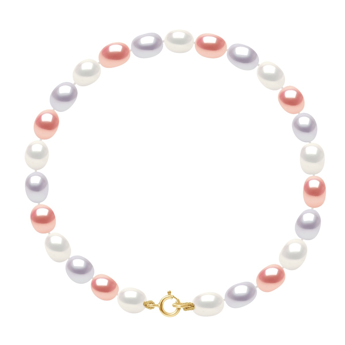 Bracelet Perles d'Eau Douce Grains de Riz 4-5 mm Multicolores Or Jaune 18 Carats