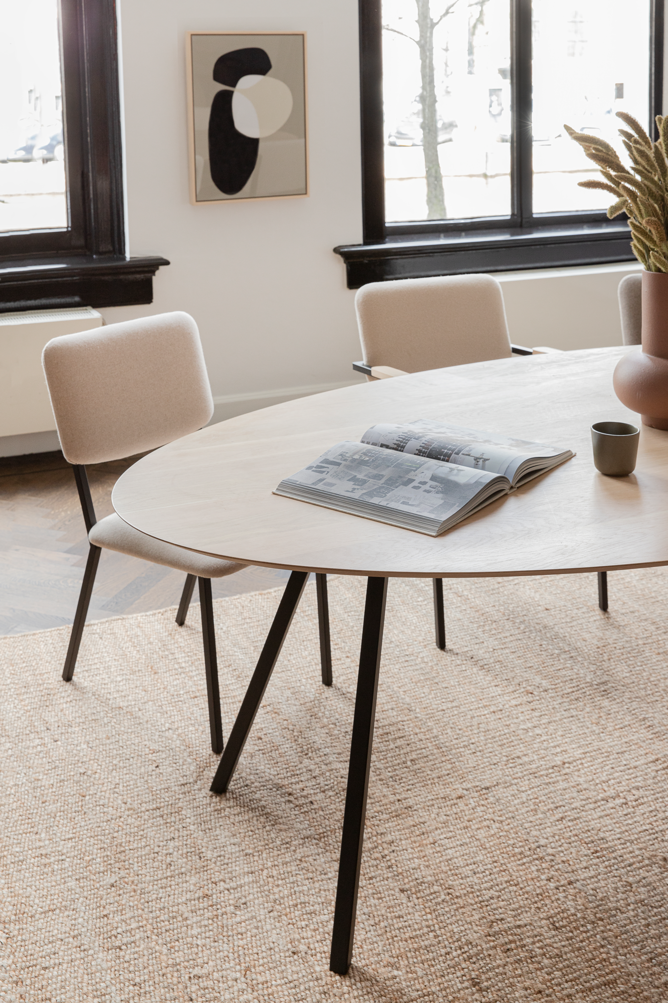 Studio HENK tafel Butterfly Ovaal - zwart frame, HPL Fenix nero ingo 260 x 120 | HPL Fenix Nero Ingo | Rechte Rand | Frame Zwart