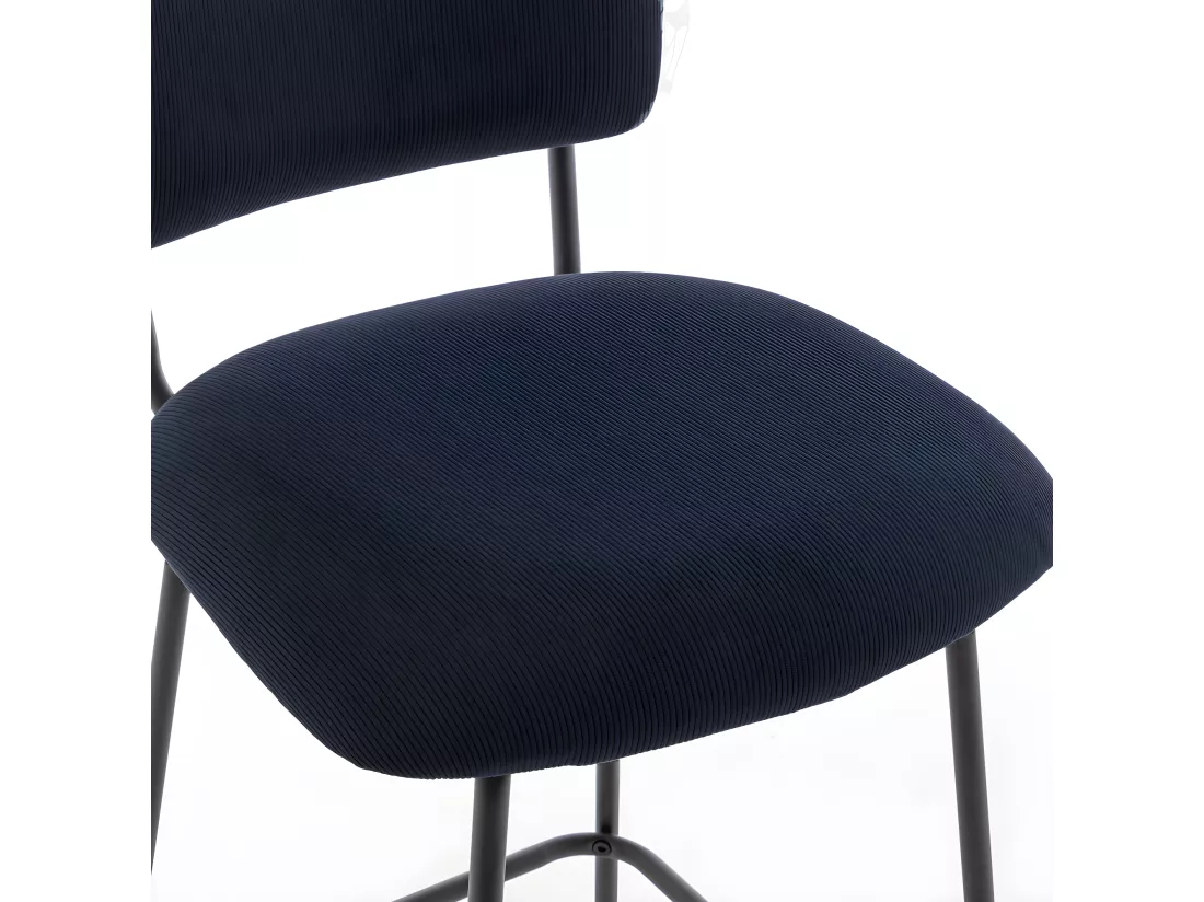 Vander - Lot de 2 chaises de bar en velours côtelé et métal H65cm - Ardoise