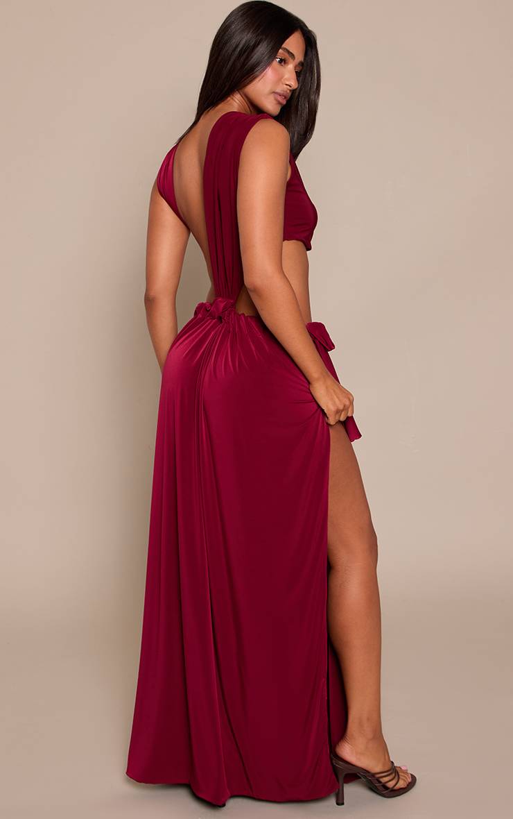 Rouge Bordeaux Robe Maxi Moulante À Découpes Petite Taille