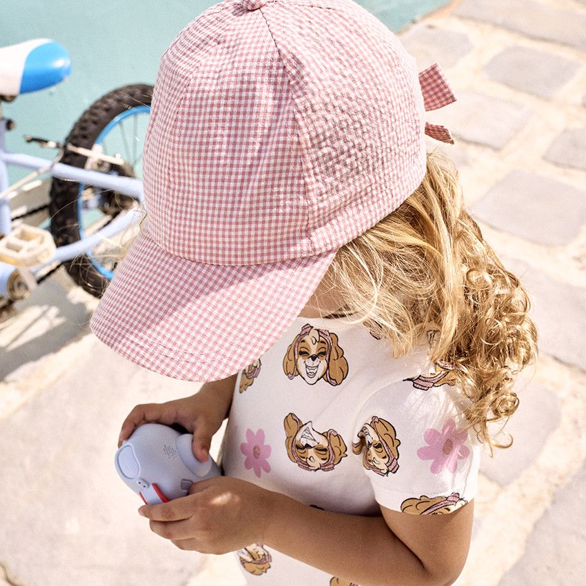 Casquette motif vichy effet noué pour bébé fille - Ecru