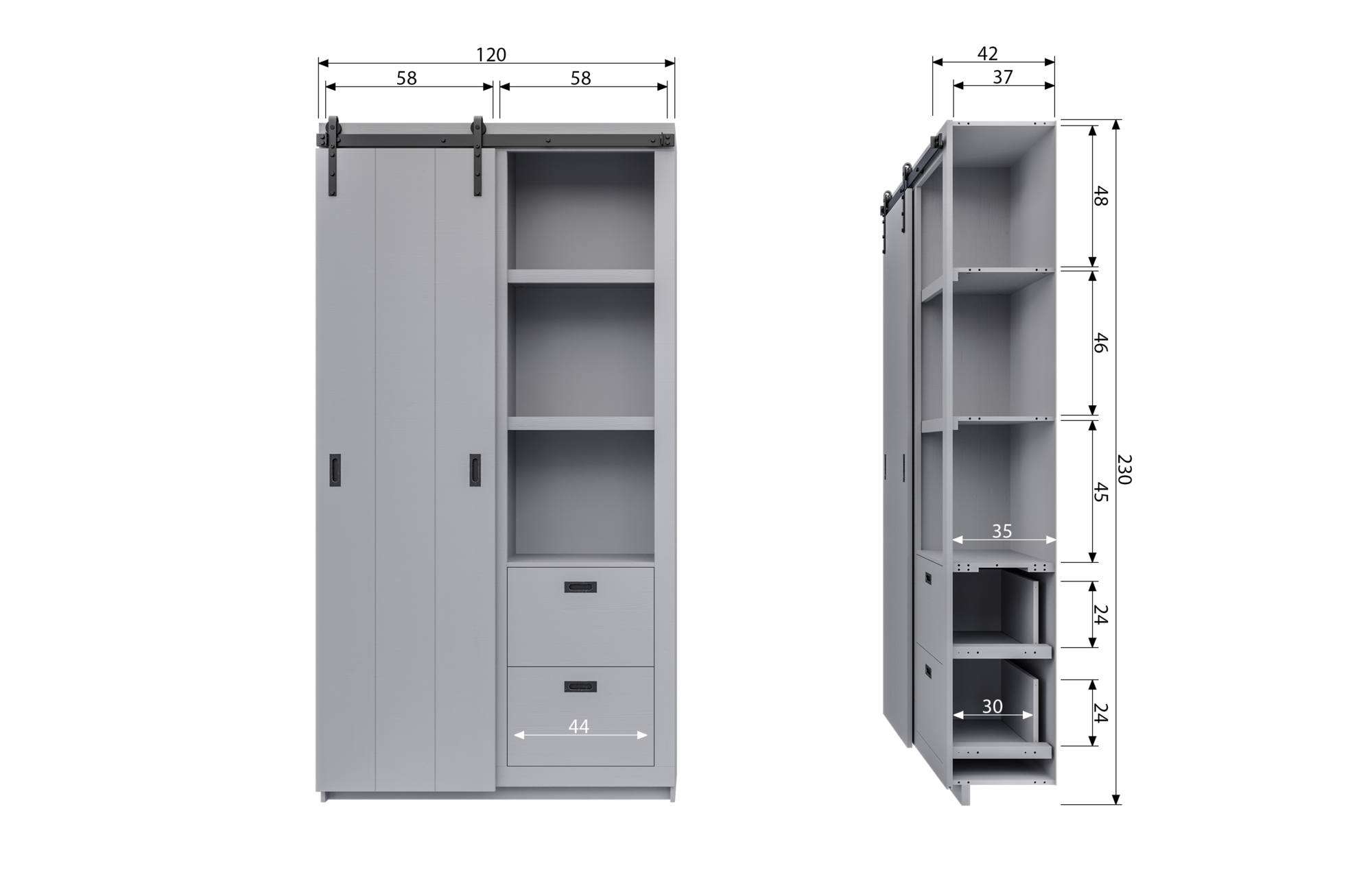 vtwonen Slide Kast Barn - Betongrijs