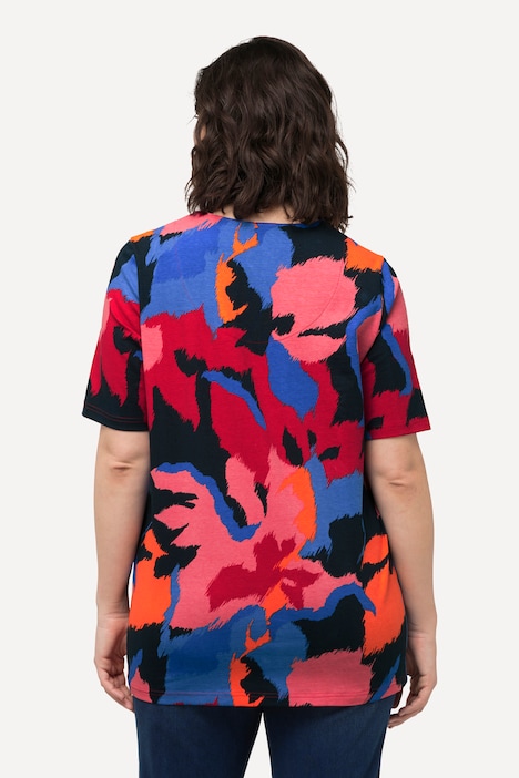 T-Shirt, Blüten, A-Linie, Tunika-Ausschnitt, Halbarm