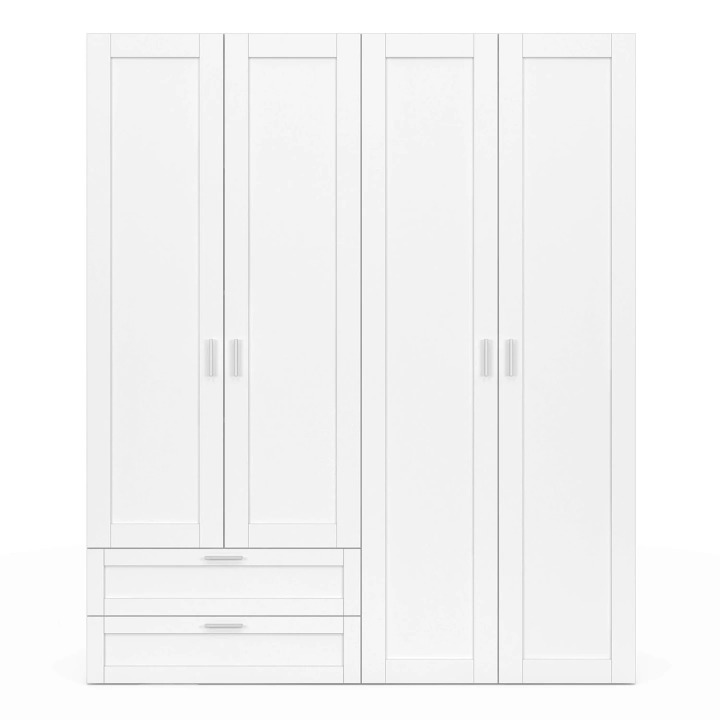 Armoire 4 portes VITO blanc penderie 160 cm avec 2 tiroirs et étagères