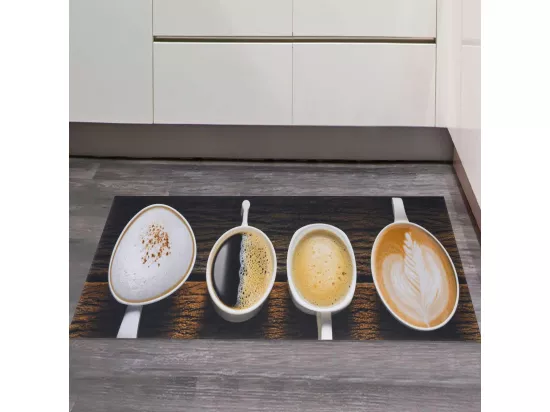 tapis cuisine 50x150 en PVC marron et beige motif fresque KITMILK