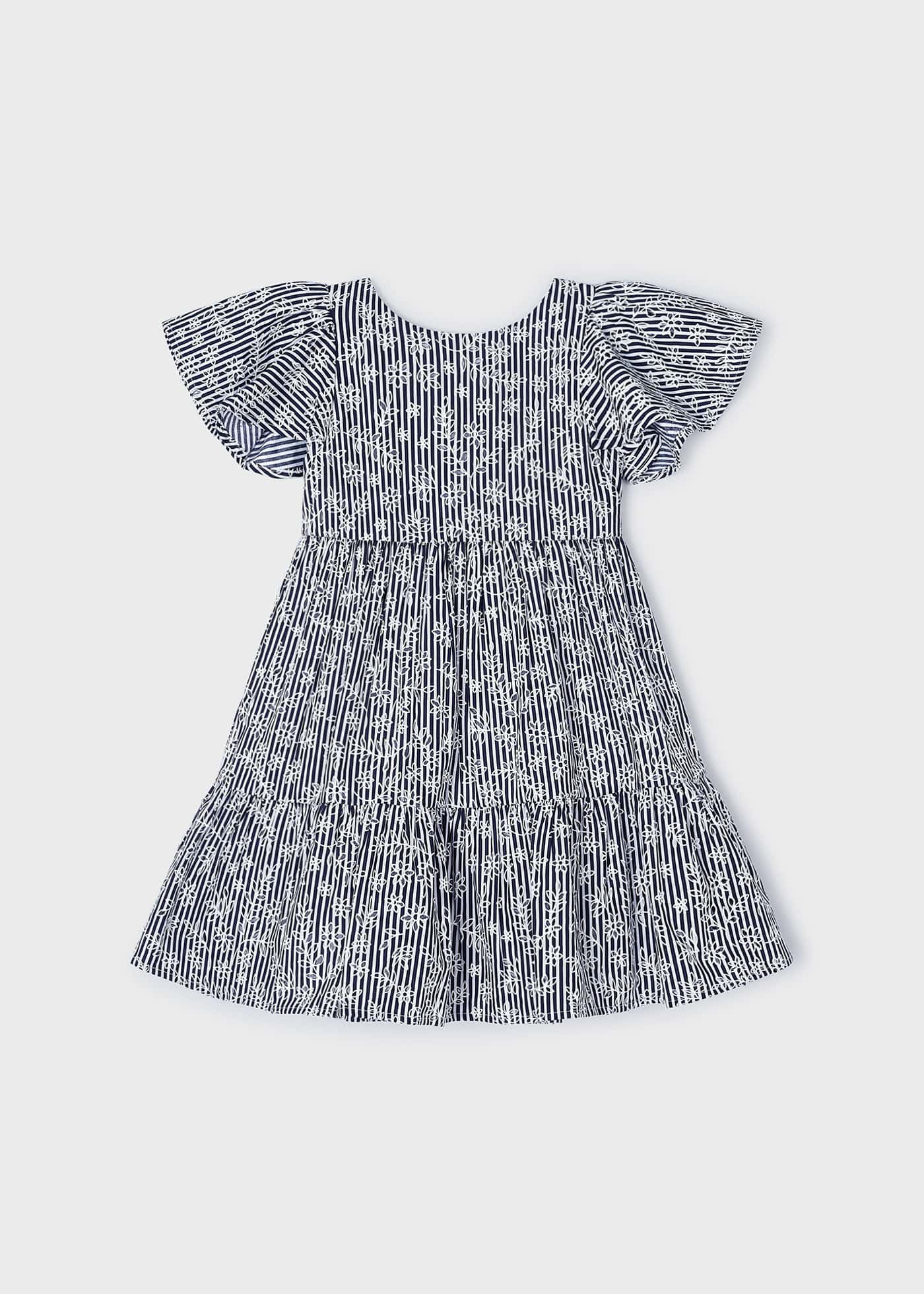 Vestido listrado de popeline para meninas, cor tinta