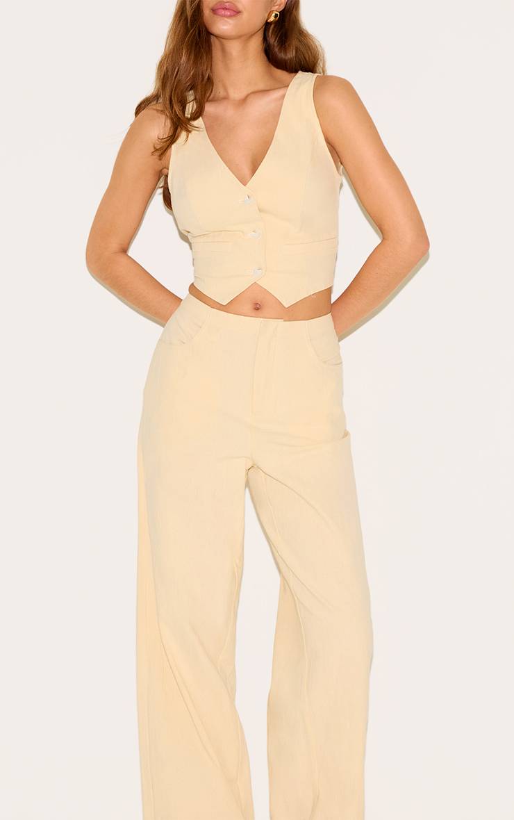 Butter Yellow Pantalon Large Taille Mi-haute Aspect Lin
