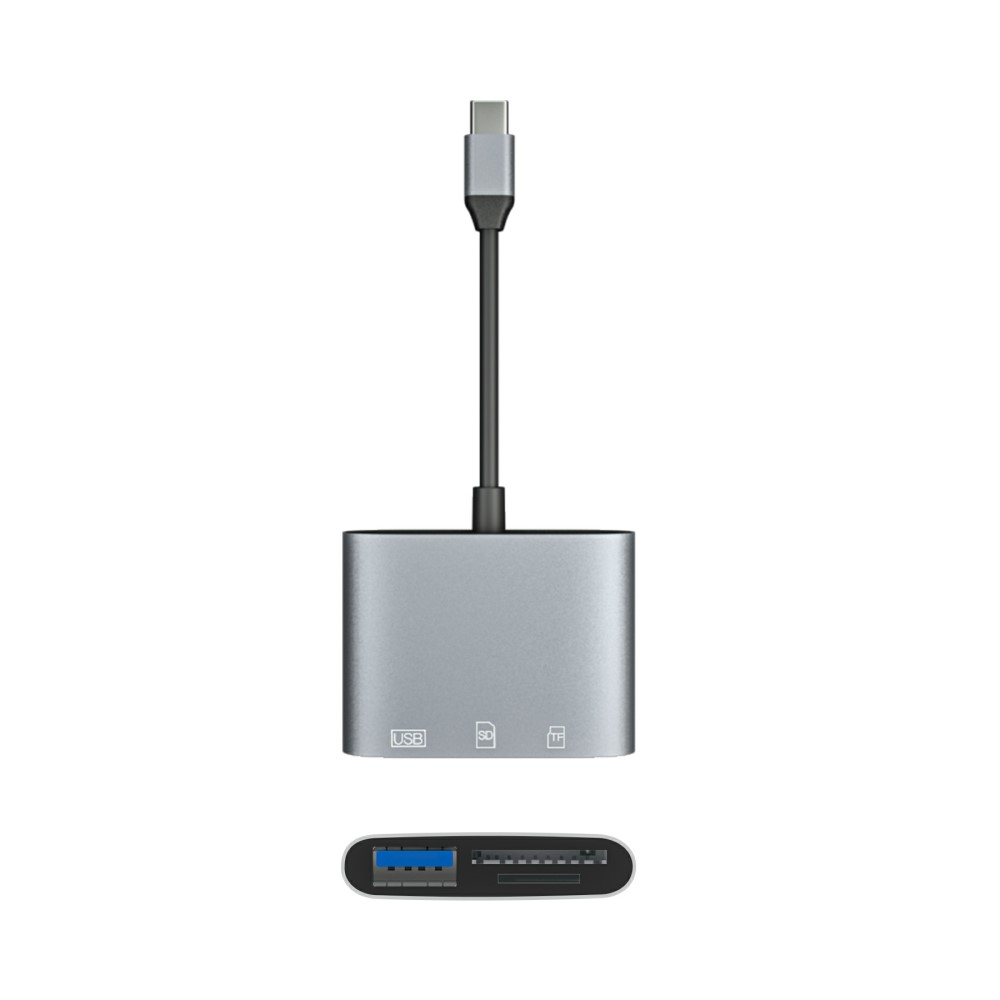 (11cm) 3in1 USB C auf  USB A / SD / Micro SD Kartenlesegerät OTG Card Reader - Grau