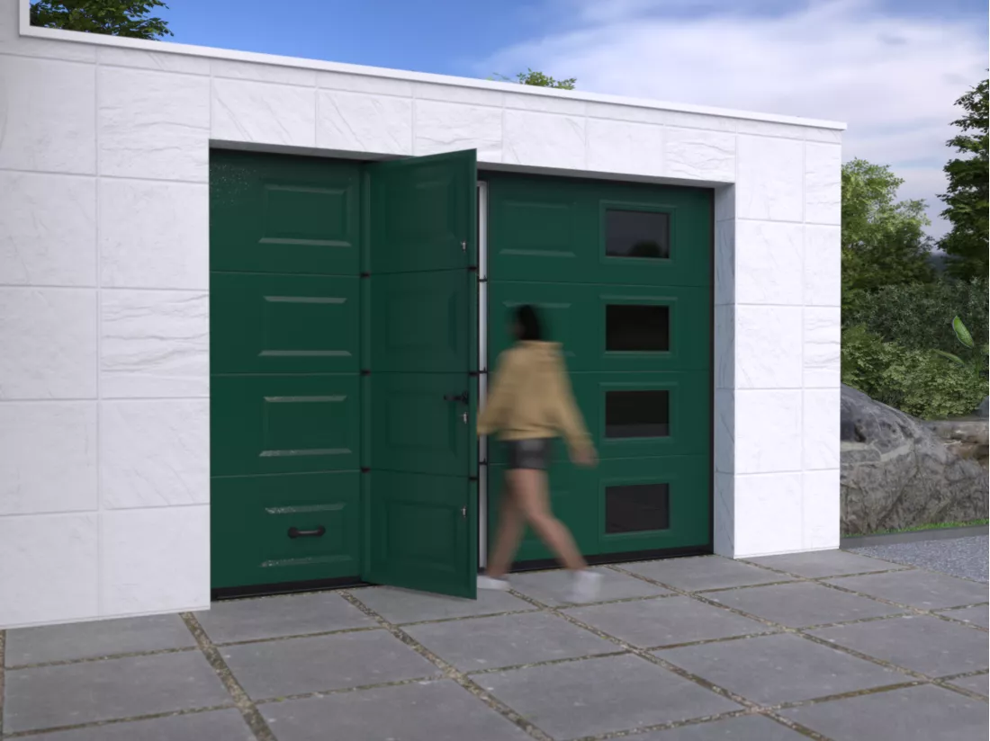 Porte de garage sectionnelle sur mesure à cassettes verte - MUGONIA
