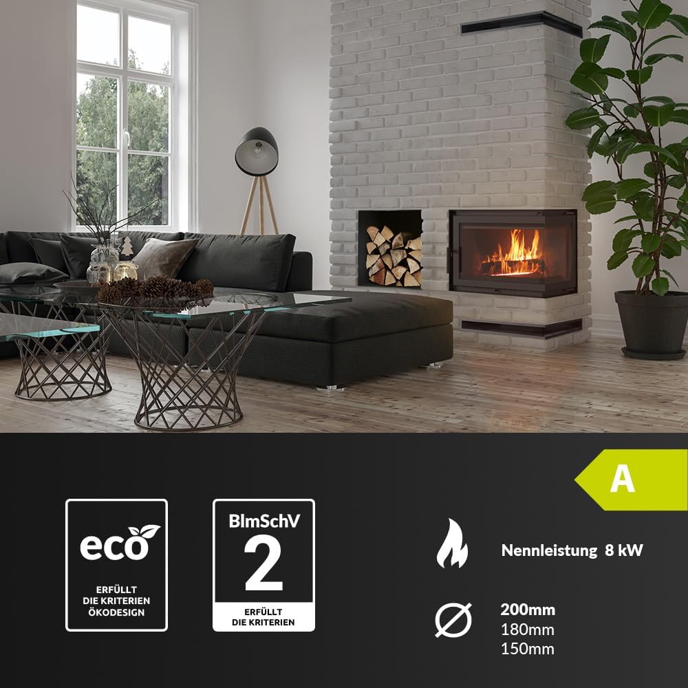 KRATKI Kamineinsatz Gusseisen Simple rechts 8 kW Ø 150