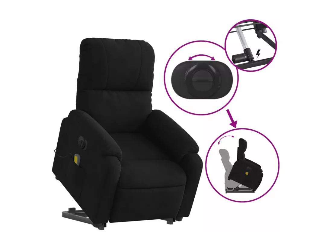Fauteuil inclinable massant électrique noir tissu microfibre