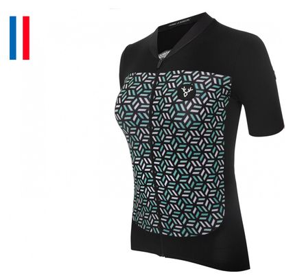 Maillot Manches Courtes Femme LeBram Croix de Fer Noir Celeste Coupe Ajustée
