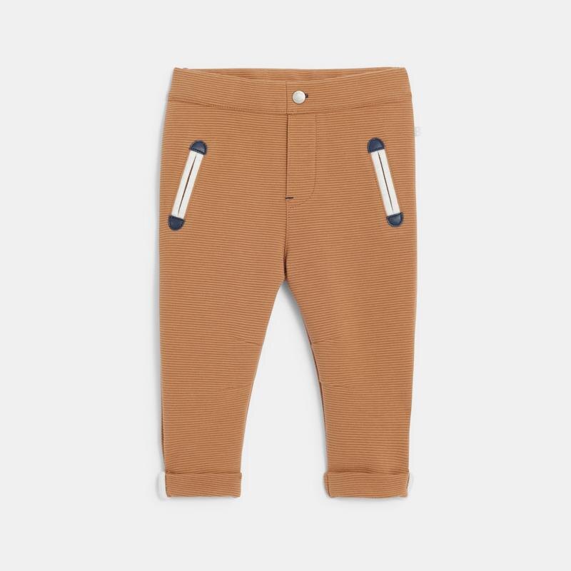 Pantalon enfilable maille fantaisie côtelée marron bébé garçon Marron