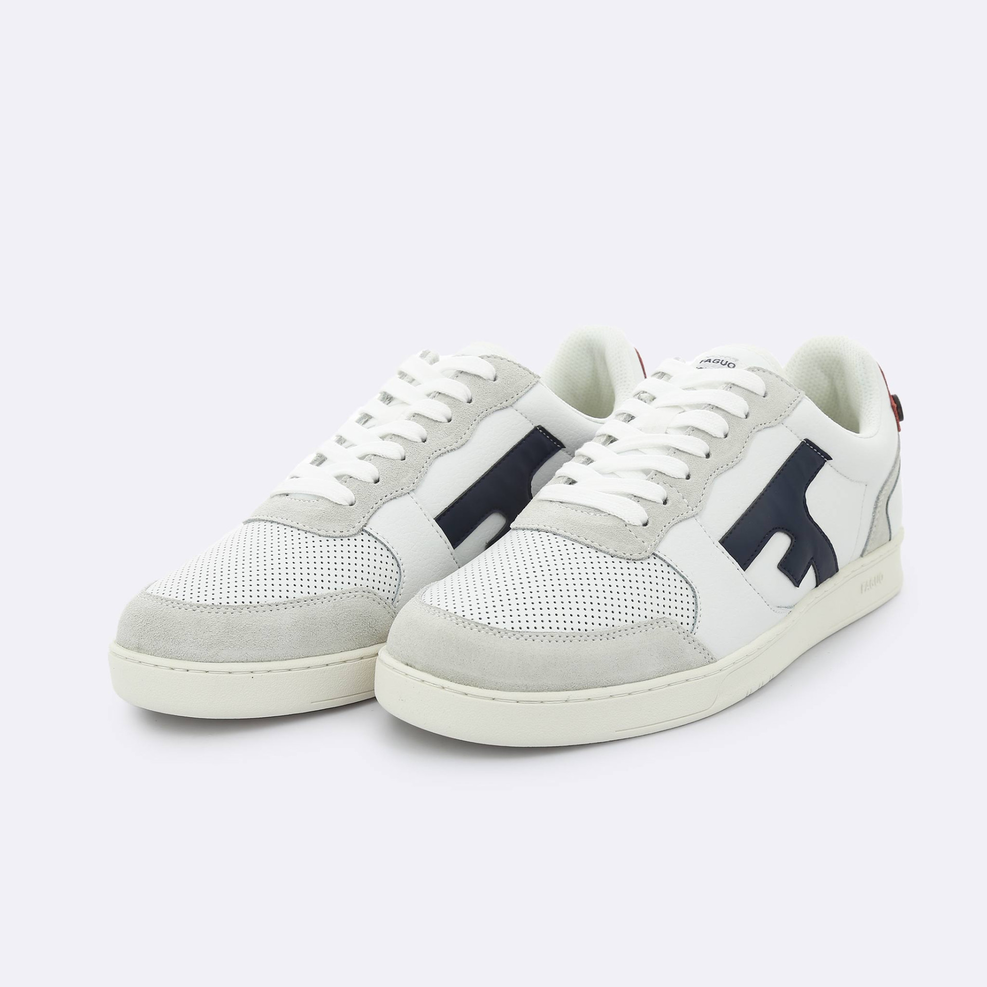Baskets blanche & marine cuir et suède - modèle Hazel
