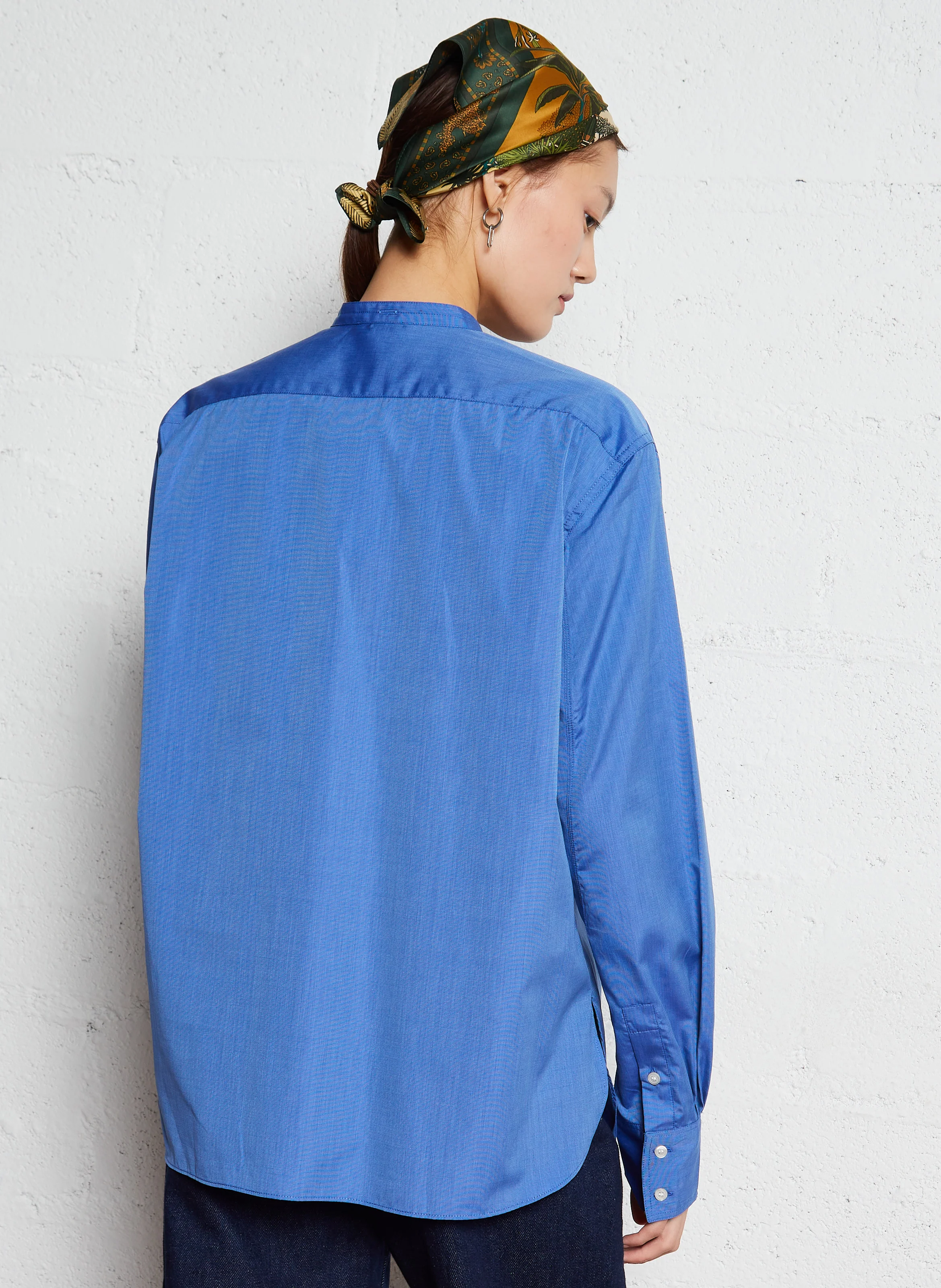 BERMUDES - Chemise droite col rond en coton | Bleu