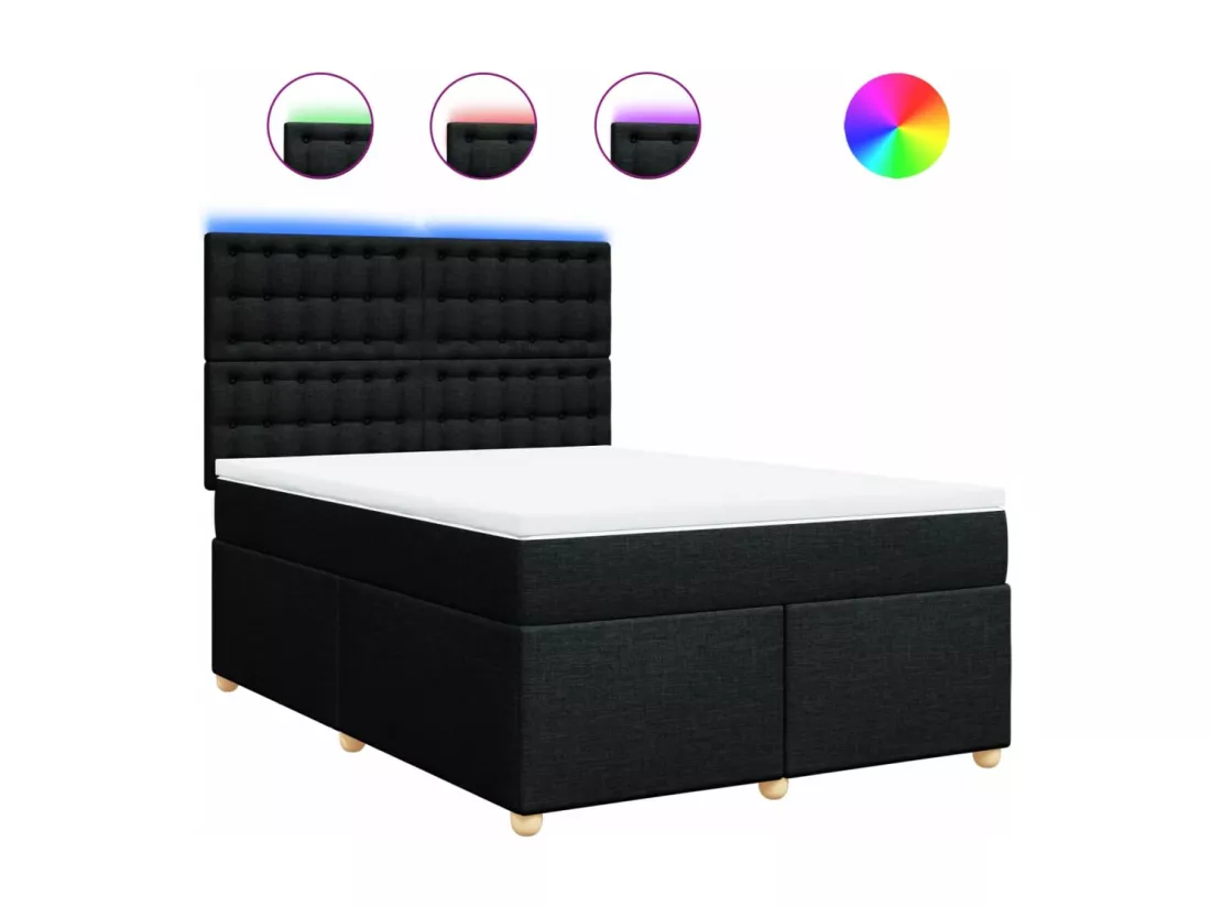 Sommier à lattes de lit avec matelas Noir 140x190 cm Tissu