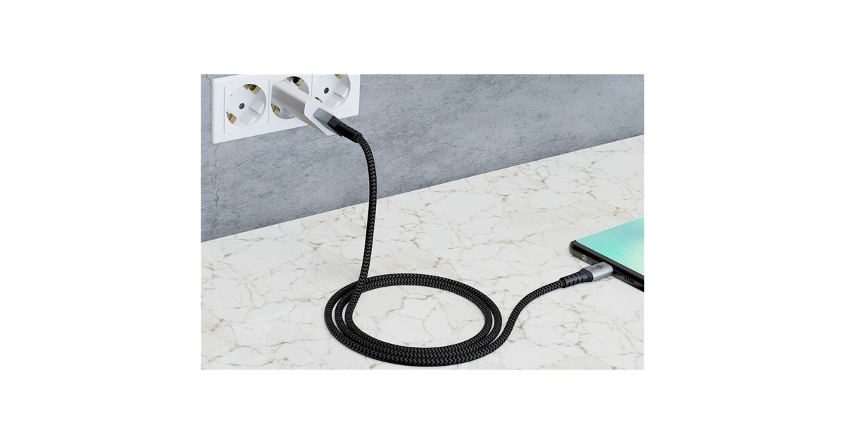 goobayUSB-C > USB-A textielkabel met metalen aansluitingen  (Grijs/zilver, 1 meter)