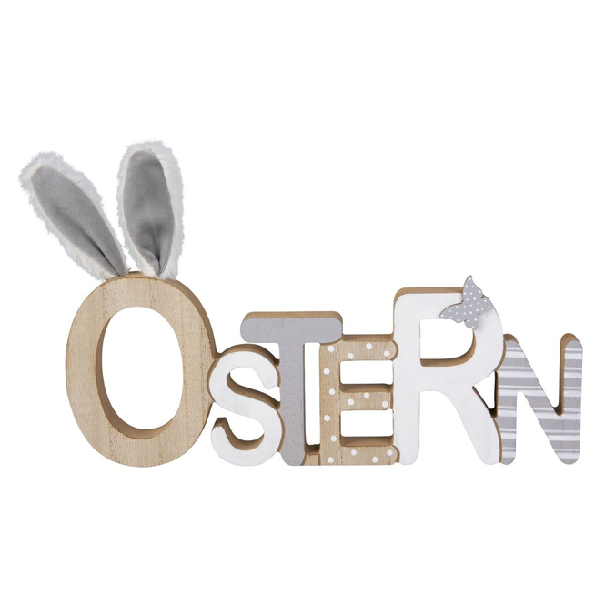 Schriftzug - Ostern - Holz mit Plüschohren - ca. 30 x 2 x 19,5 cm