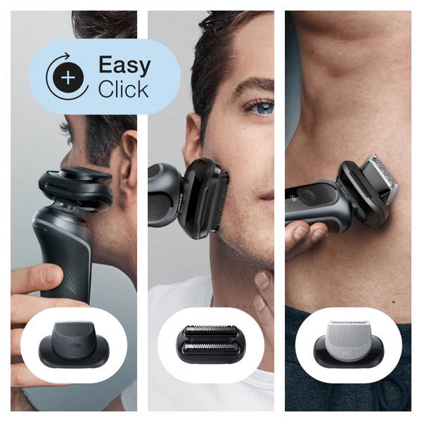 Braun Series 6 61-N4862cs Elektrorasierer mit 3 EasyClick-Aufsätzen, Ladestation, Grau