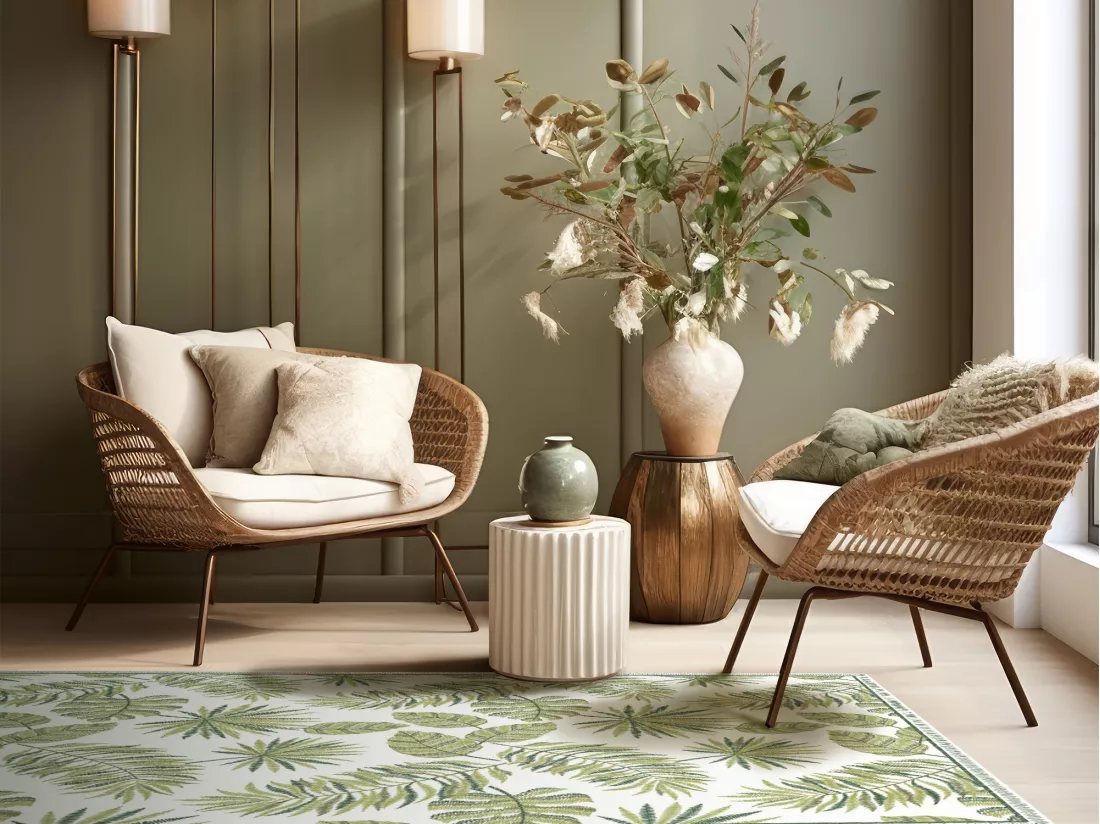 Tapis en vinyle motif tropical - 120 x 180 cm - Vert et blanc - TROPICALA
