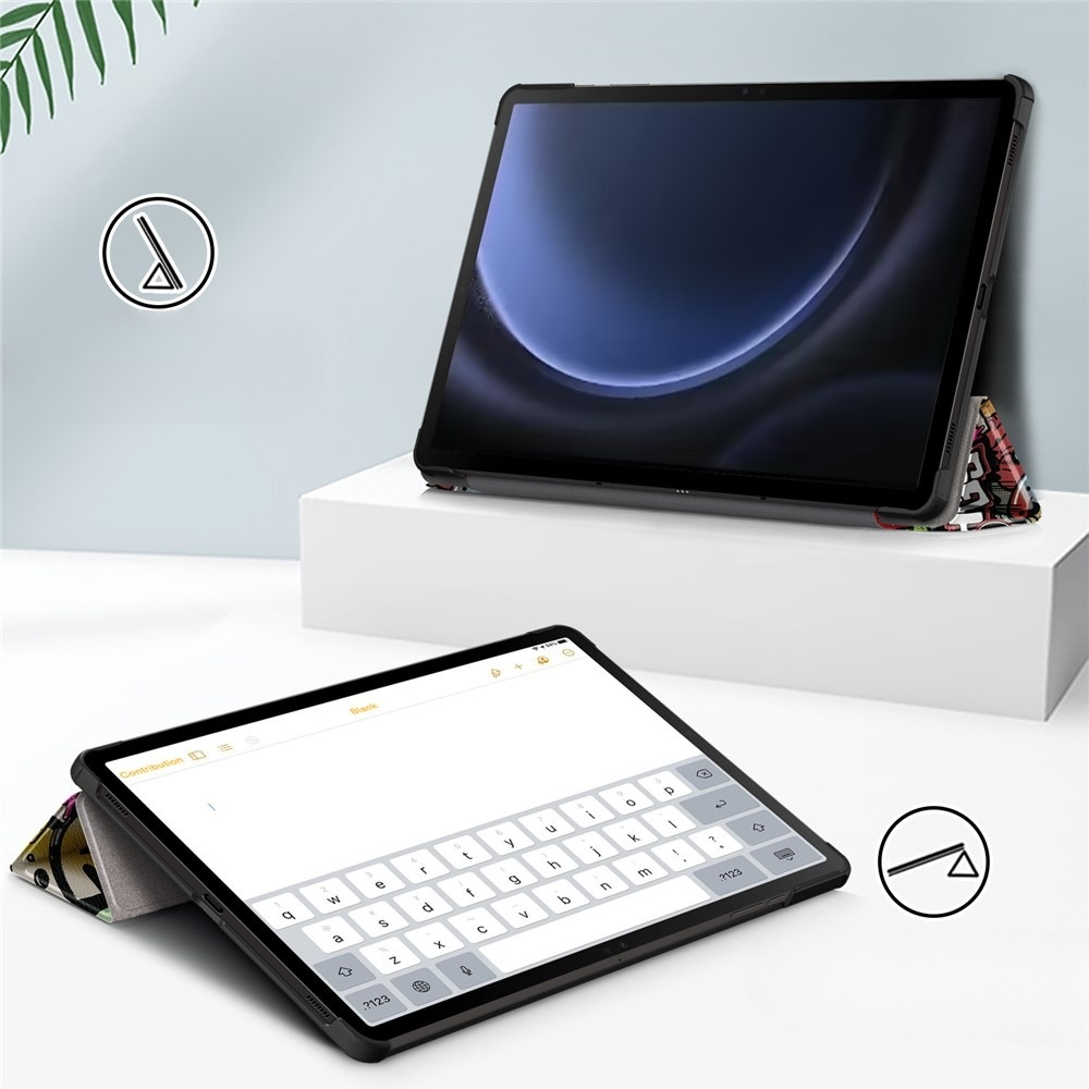Samsung Galaxy Tab S9 FE Leder Tasche Smart Cover Schutzhülle   S-Pen Halterung - Graffiti