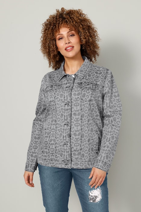 Jeansjacke, Animalprint, Langarm
