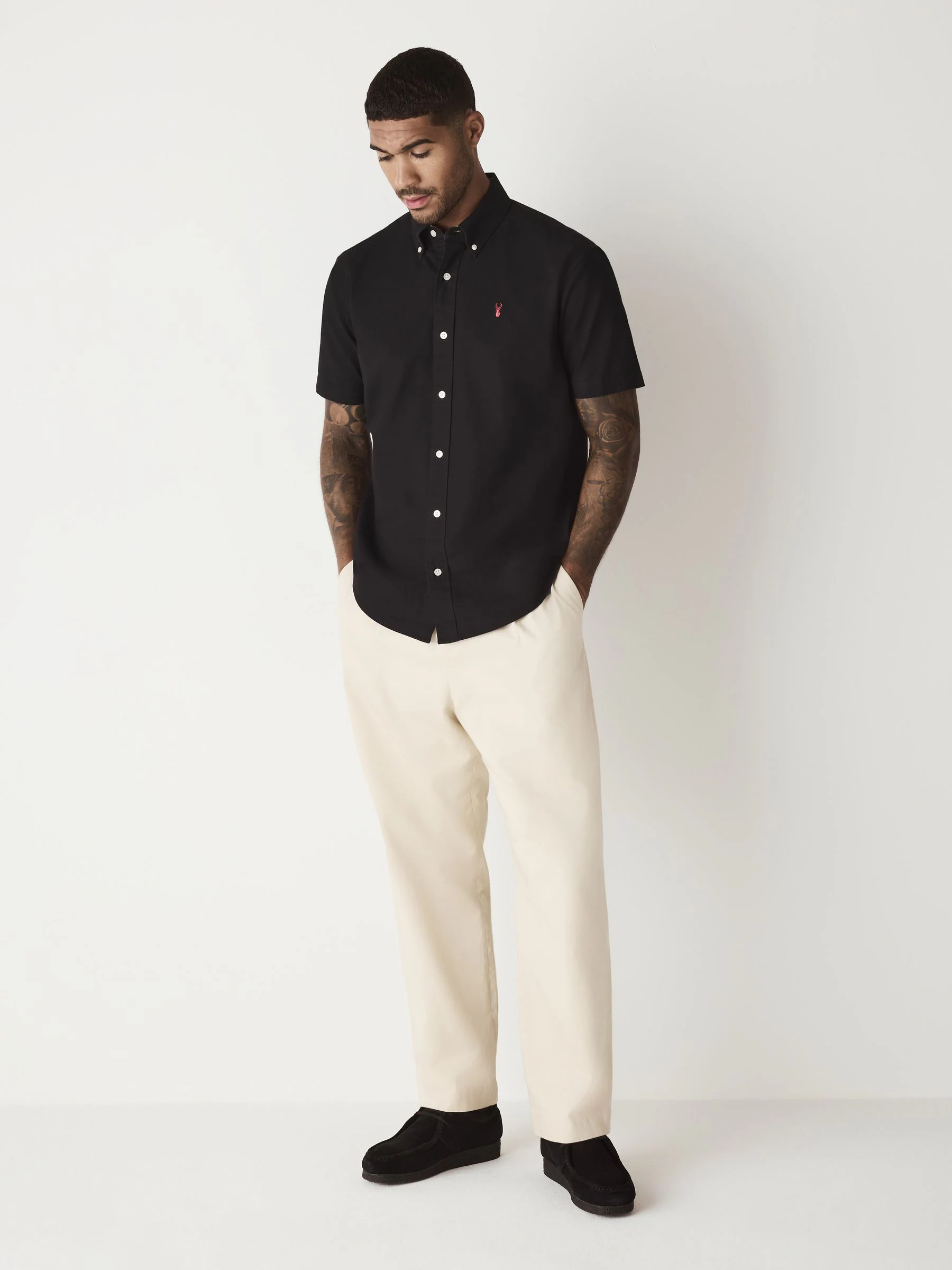Zwart - Slim Fit - Oxford-overhemd met korte mouwen