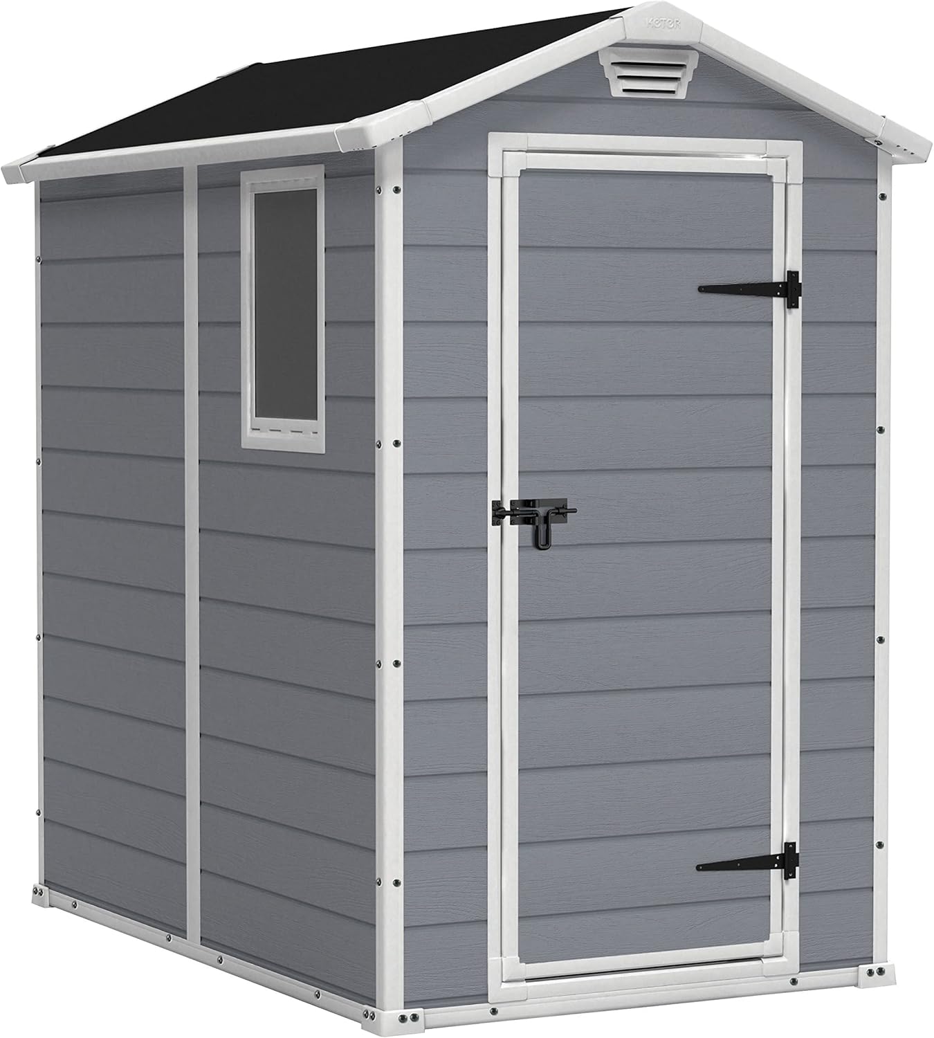 Keter Manor 4x6S Gartenhaus wetterfest 3.8m³, Kunststoff, Outdoor, Außenmaße: BxTxH:130x192x198cm, Innenmaße: BxTxH:111x177x190cm, grau