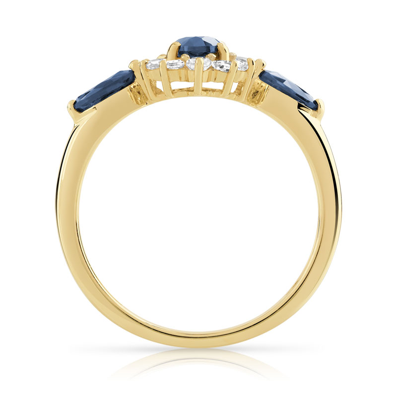 Bague or 375 2 tons saphirs ovales et topazes blanche