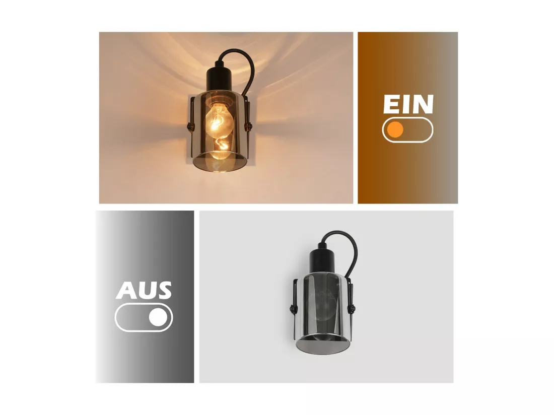 NETTLIFE Spot de plafond plafonnier vintage noir Plafonnier rétro en verre gris fumé 1 lampe E14