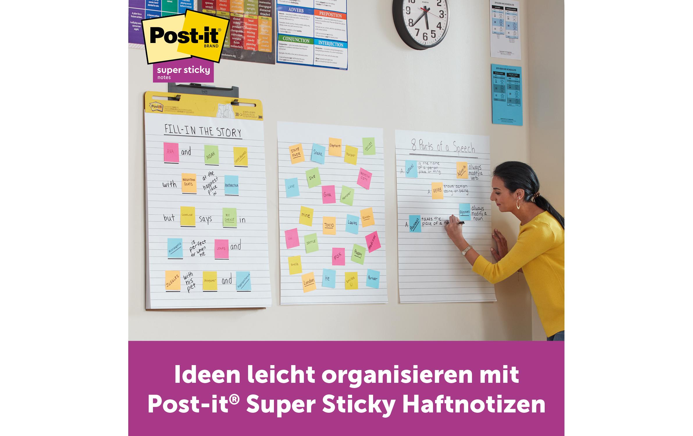 Notizzettel Post-it Super Sticky 7.6 cm x 7.6 cmPost-it Haftnotizen farbig, Rico Collection